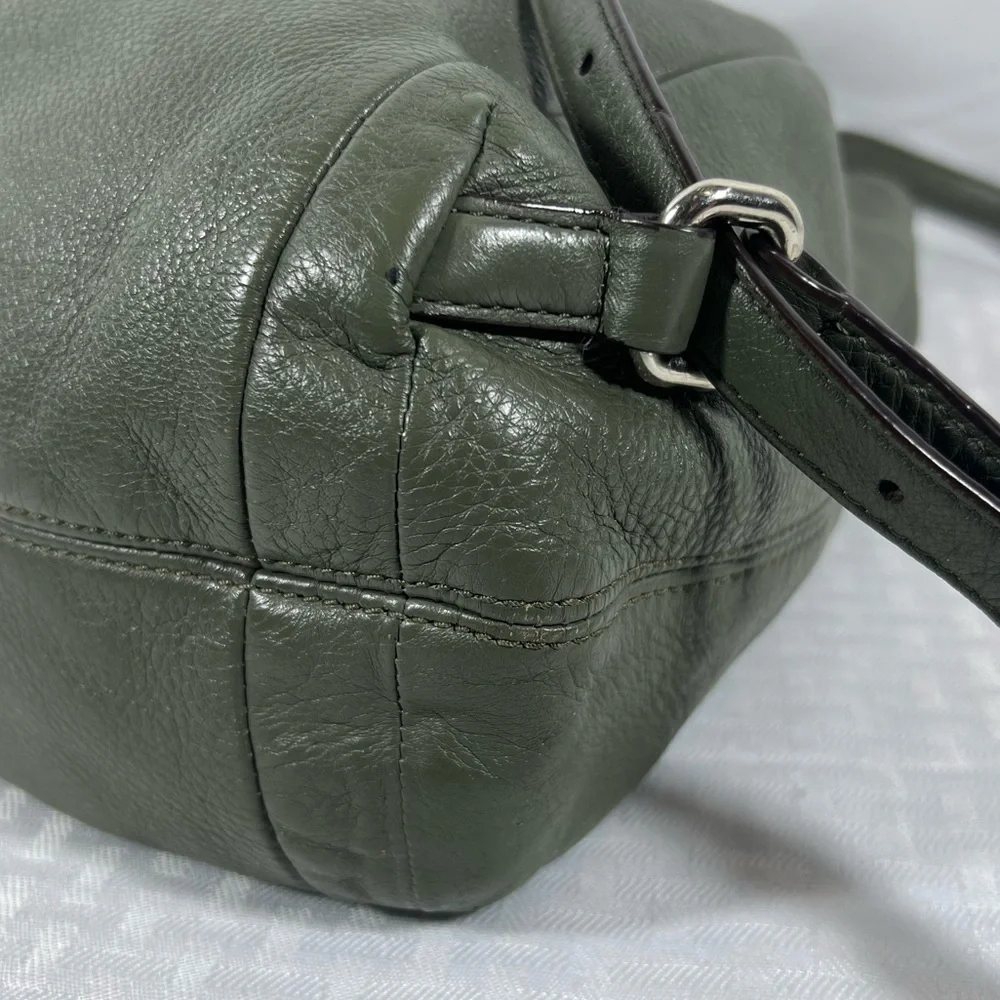 4019: Coach Olive Green Pebbled Leather Drawstring Backpack